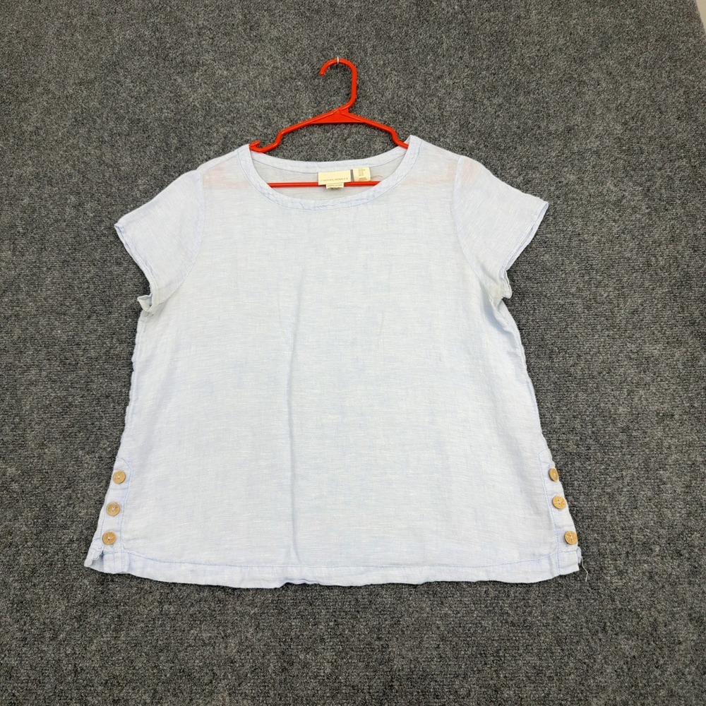 Cynthia Rowley Top Womens M Blue Linen Button Detail Casual Summer Style